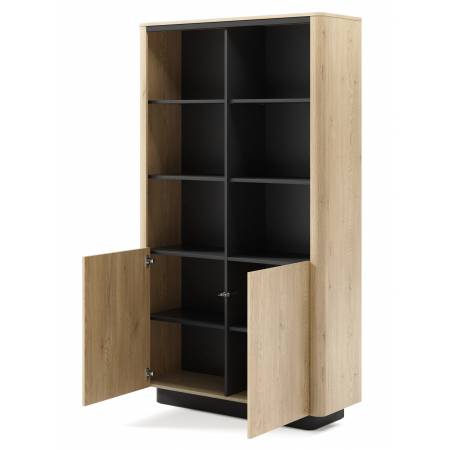 Regał półotwarty zaokrąglone boki TIAGO dąb cremona + czarny